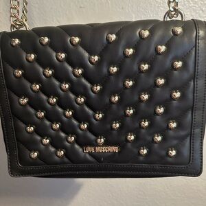 Love Moschino Black Quilted Shoulder Bag with Gold Studs